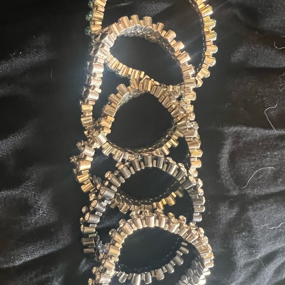 Elegant Silver and Gold Rhinestone Stretch Bracelet Set